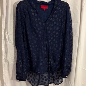 Jennifer Lopez Navy Sheer Polka Dot Blouse